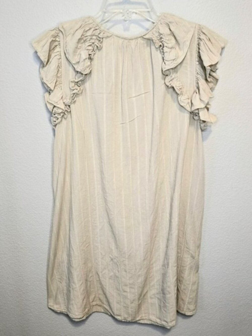 Grade & Gather Women's Mini Dress Size Medium Beige Striped Ruffles Lagenlook - Picture 12 of 14